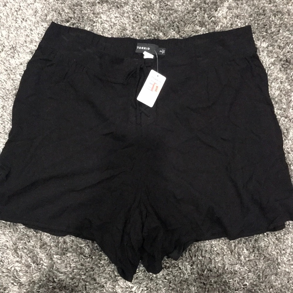 Black Lace Front Crepe Shorts